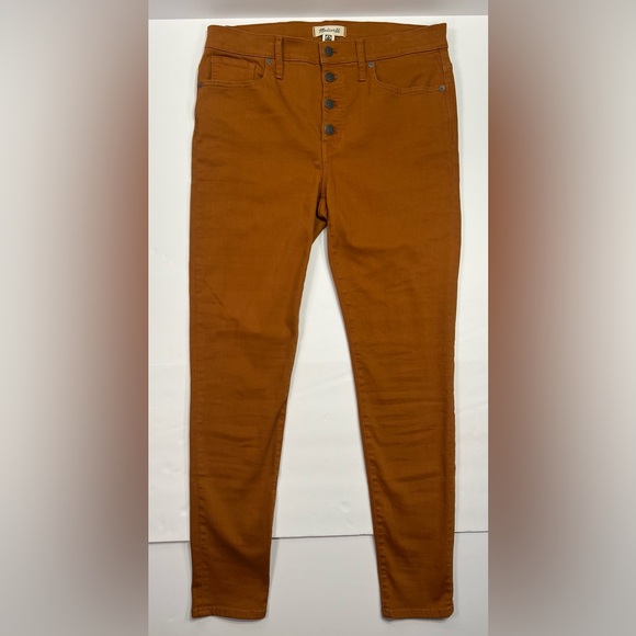 Madewell 9" Mid-Rise Skinny Jeans Button-Front Edition - burnt sienna, size 30T - Picture 3 of 15